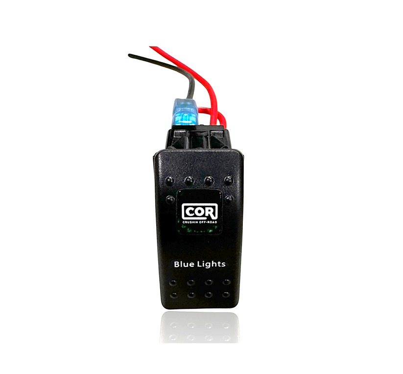LED Snap in Rocker Switch, DPST, ON-OFF, Green LED, BLUE LIGHTS