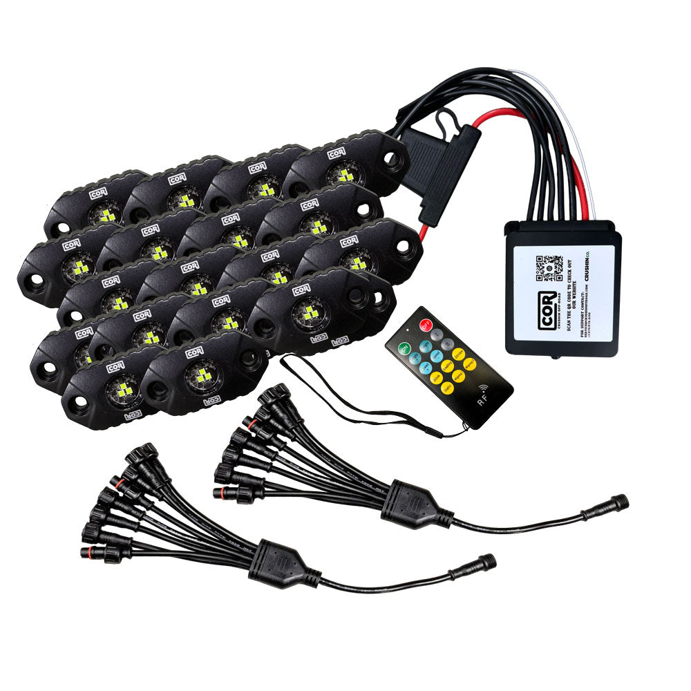 16 Piece, Mini-X Series Rock Light Kit, White, IP69K, Bluetooth Controller