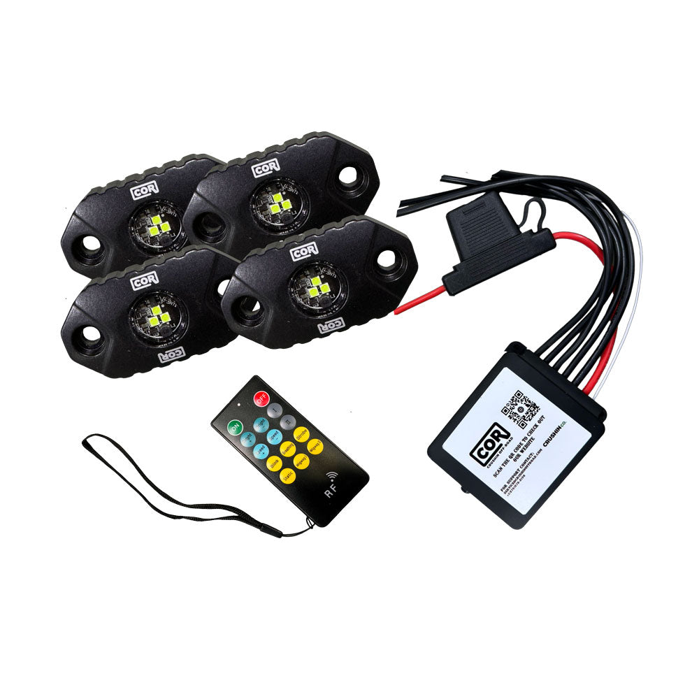 4 Piece, Mini-X Series Rock Light Kit, White, IP69K with Bluetooth Controller