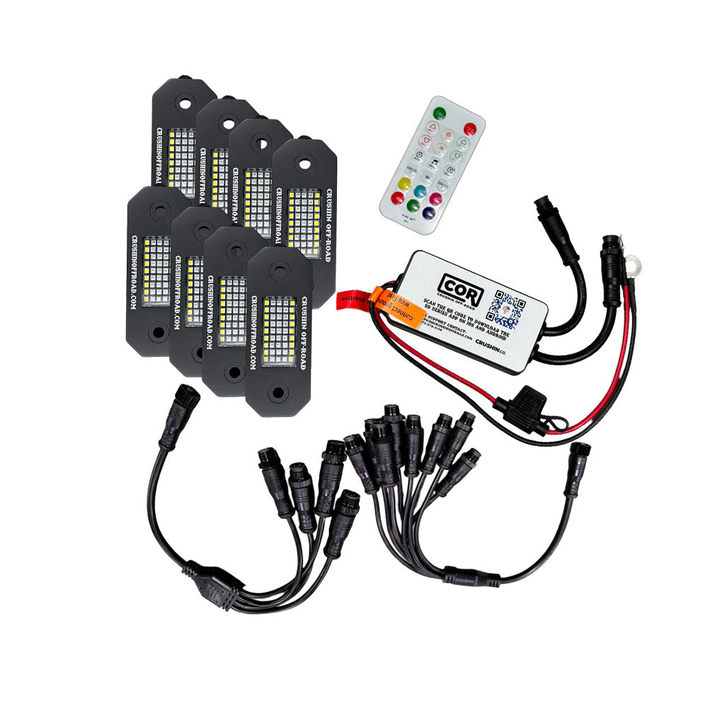 8 Piece RGB+W 45 LED Rock Light Kit with Dual Zone Controller, G-Series