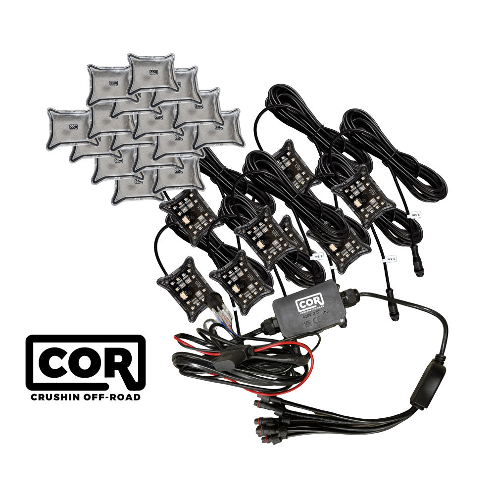 8 Piece, X Series Rock Light Kit, RGB-W IP69K with Bluetooth Controller