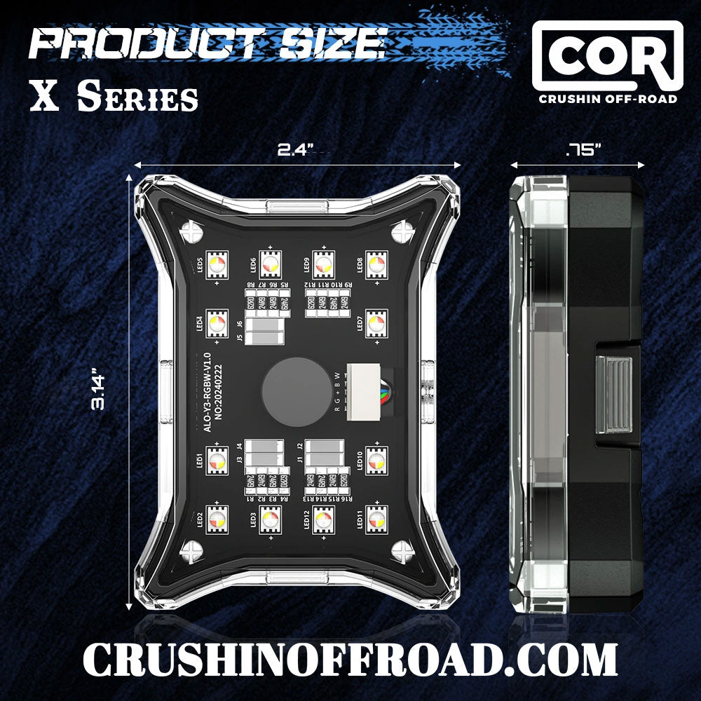 4 Piece, X Series Rock Light Kit, RGB-W IP69K with Bluetooth Controller