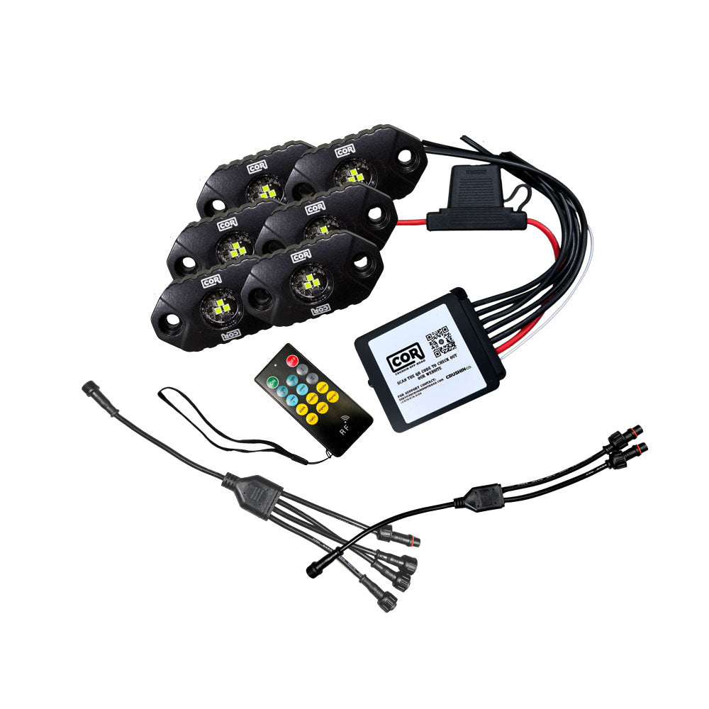6 Piece, Mini-X Series Rock Light Kit, White, IP69K, Bluetooth Controller