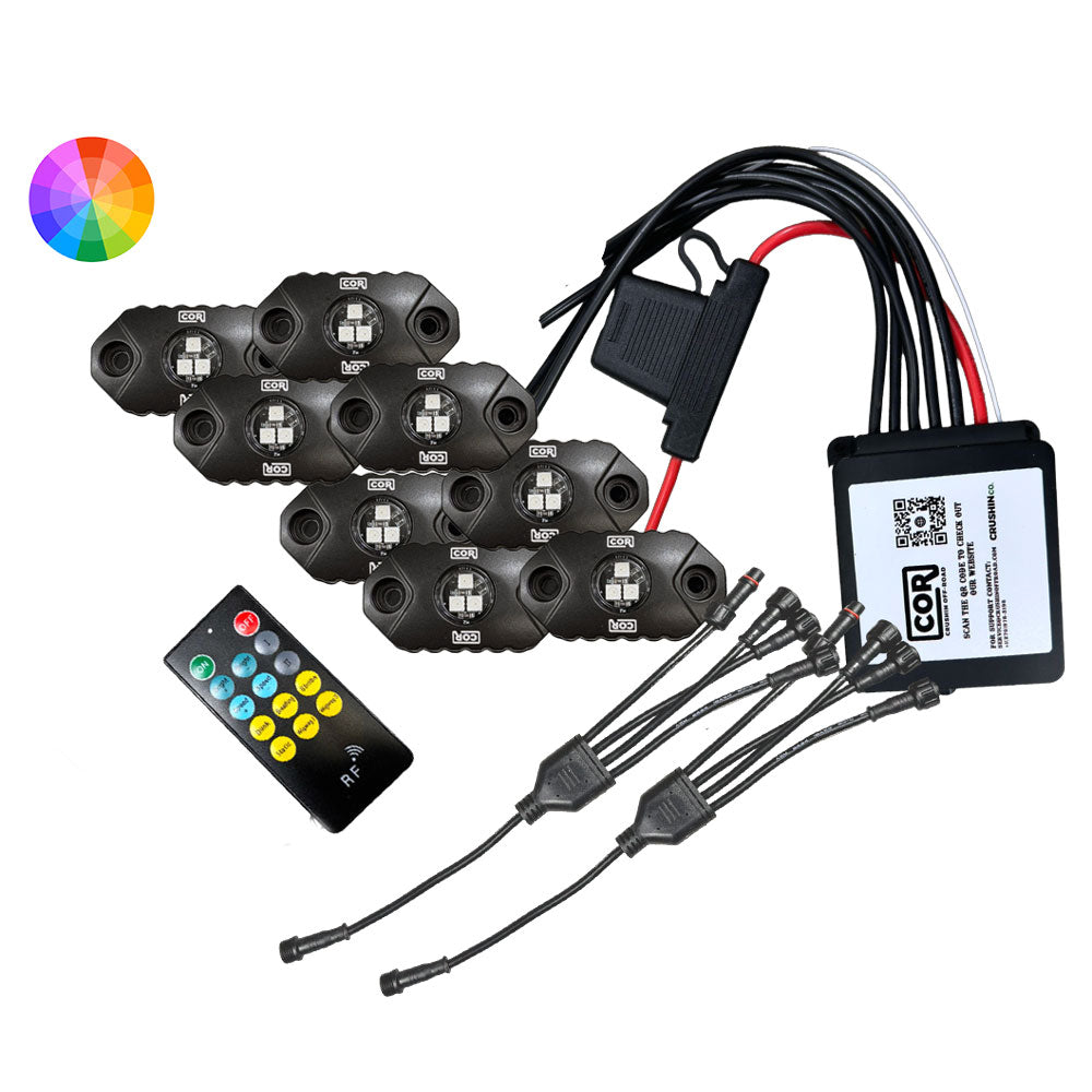 8 Piece, Mini-X Series Rock Light Kit, RGB, IP69K, Bluetooth Controller