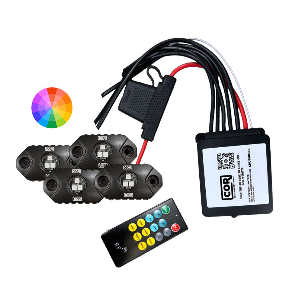 4 Piece, Mini-X Series Rock Light Kit, RGB, IP69K, Bluetooth Controller