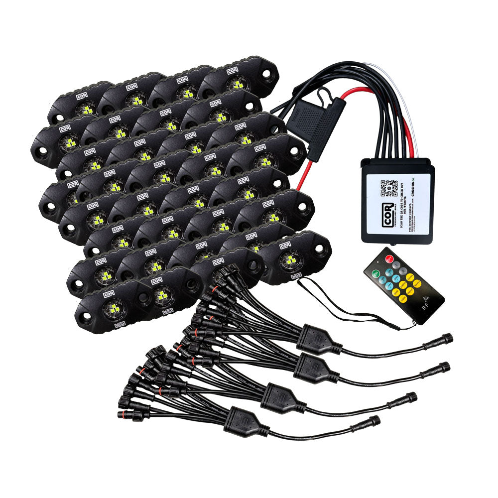 32 Piece, Mini-X Series Rock Light Kit, White, IP69K, Bluetooth Controller