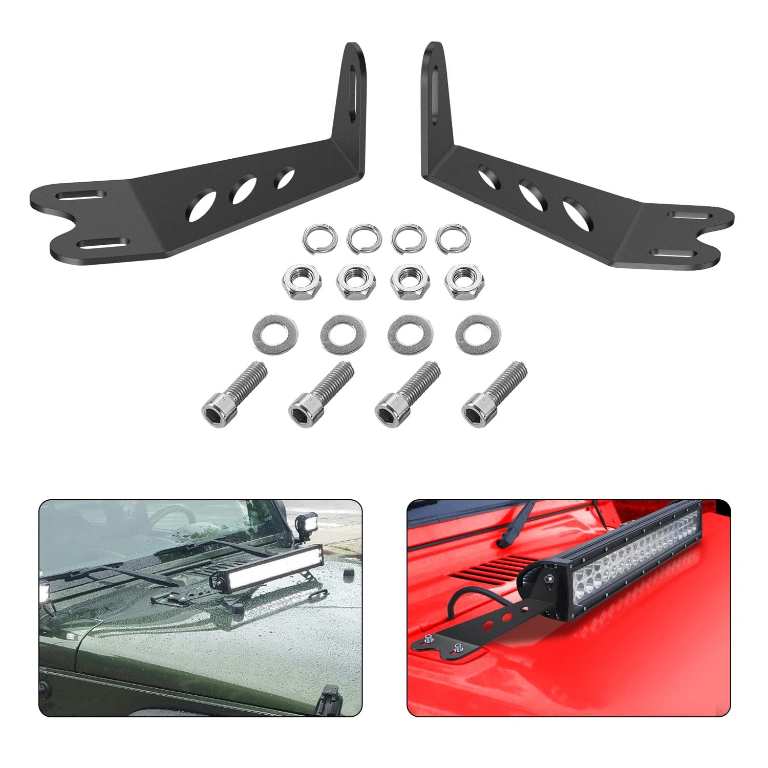 Bracket for Hood Mount Lightbar, 207-2016 Jeep Wrangler JK, Black
