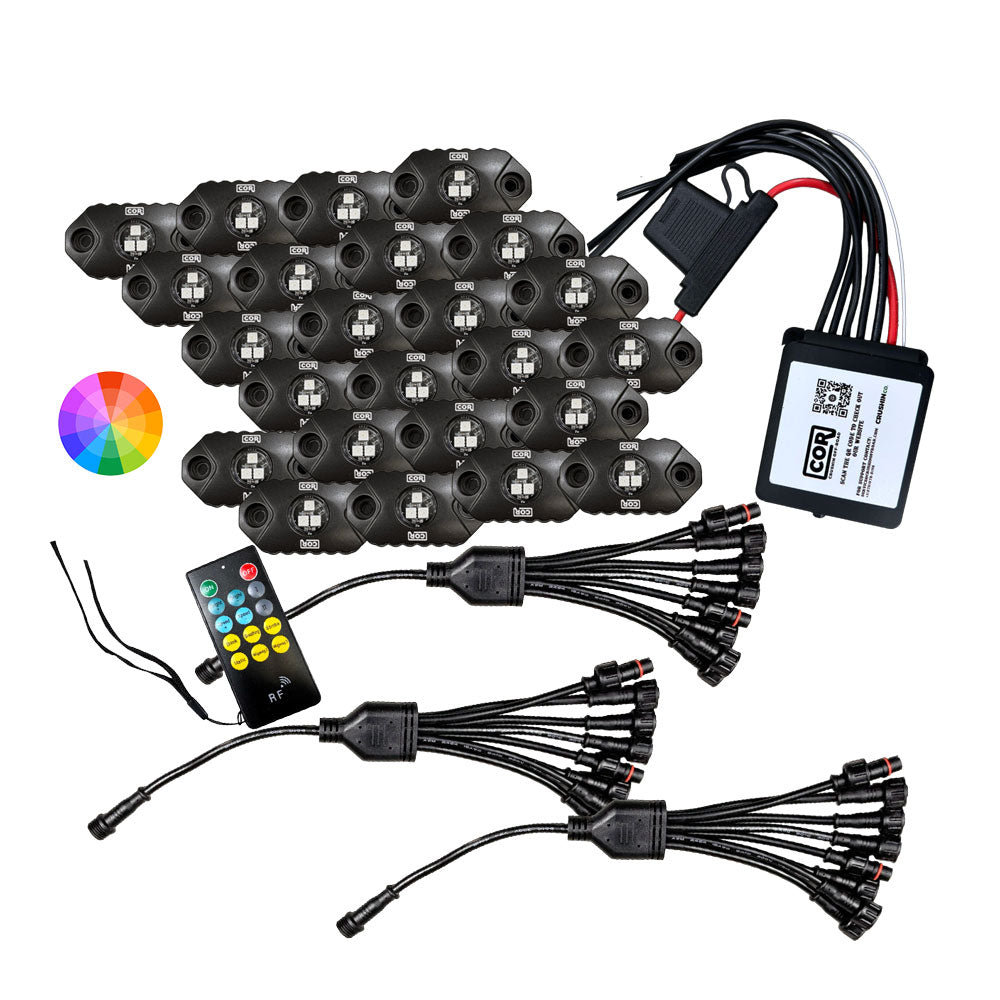 24 Piece, Mini-X Series Rock Light Kit, RGB, IP69K, Bluetooth Controller