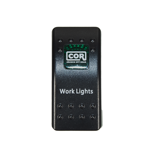 LED Snap in Rocker Switch, DPST, ON-OFF, Green LED, WORK LIGHTS