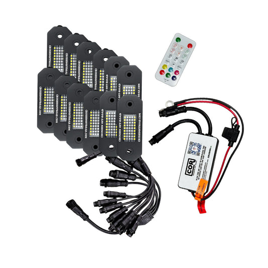 12 Piece RGB+W 45 LED Rock Light Kit with Dual Zone Controller, G-Series