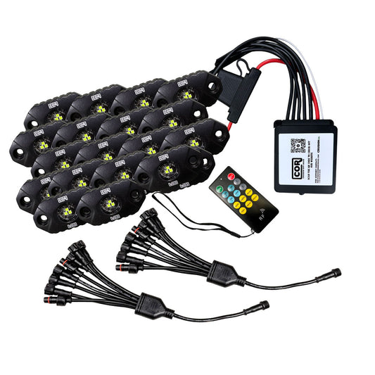 16 Piece, Mini-X Series Rock Light Kit, White, IP69K, Bluetooth Controller