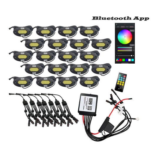 20 Piece White, HD-Series IP68 Rock Light Kit, 9000+LM, 108 with Bluetooth Controller Kit