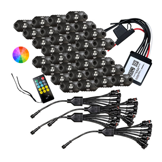 32 Piece, Mini-X Series Rock Light Kit, RGB, IP69K, Bluetooth Controller