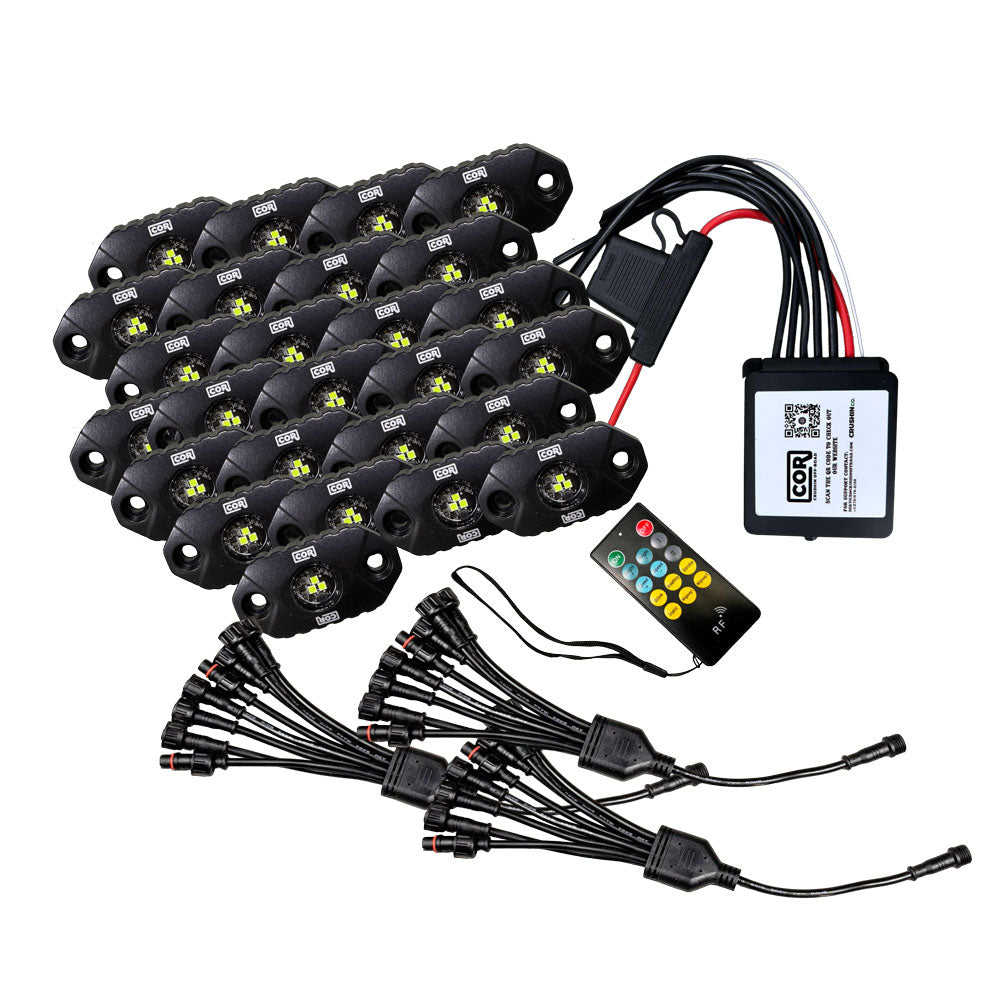 24 Piece, Mini-X Series Rock Light Kit, White, IP69K, Bluetooth Controller