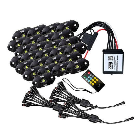 24 Piece, Mini-X Series Rock Light Kit, White, IP69K, Bluetooth Controller