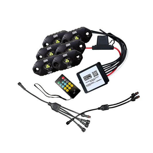 6 Piece, Mini-X Series Rock Light Kit, White, IP69K, Bluetooth Controller