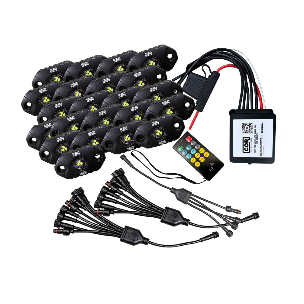 20 Piece, Mini-X Series Rock Light Kit, White, IP69K, Bluetooth Controller