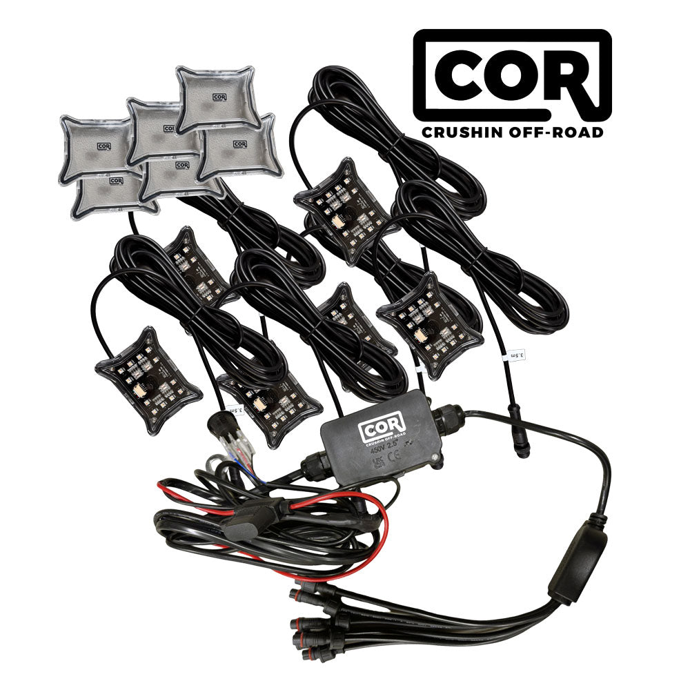 6 Piece, X Series Rock Light Kit, RGB-W IP69K with Bluetooth Controller