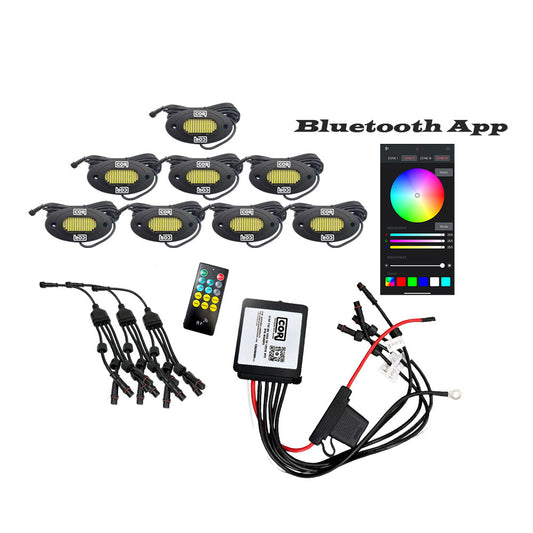 8 Piece White, HD-Series IP68 Rock Light Kit, 9000+LM, 108 with Bluetooth Controller Kit