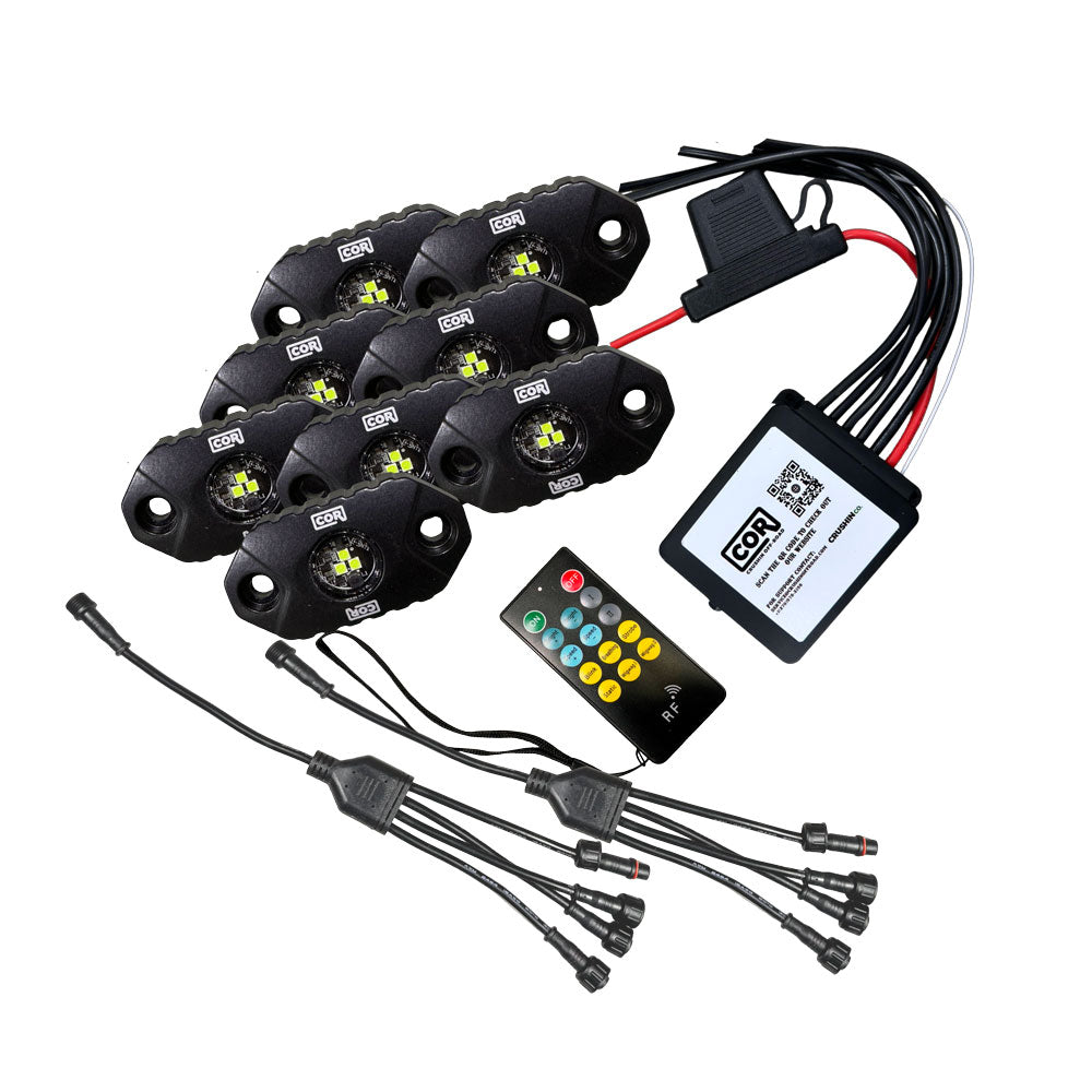 8 Piece, Mini-X Series Rock Light Kit, White, IP69K, Bluetooth Controller