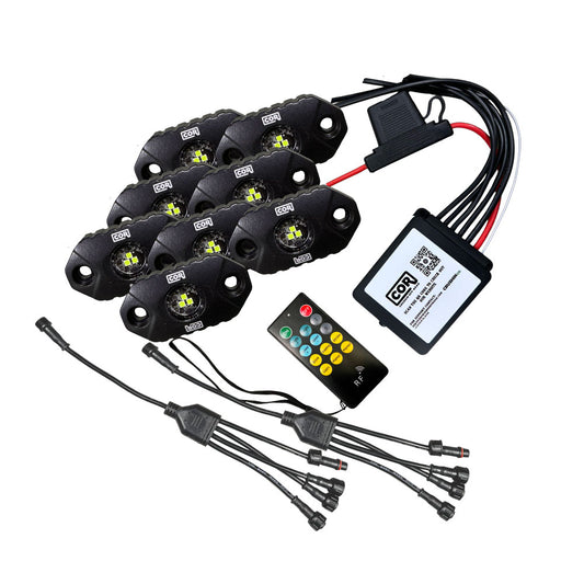 8 Piece, Mini-X Series Rock Light Kit, White, IP69K, Bluetooth Controller