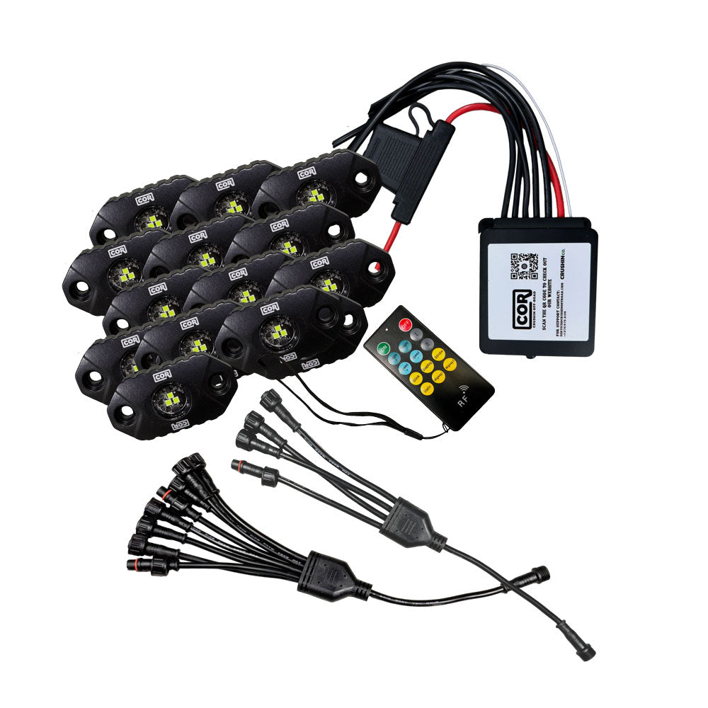 12 Piece, Mini-X Series Rock Light Kit, White, IP69K, Bluetooth Controller