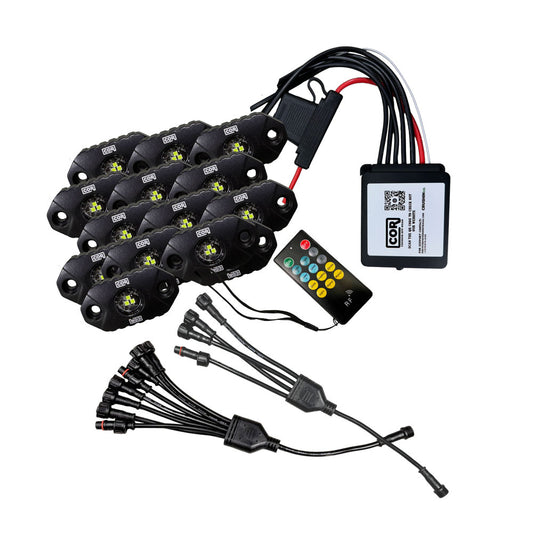 12 Piece, Mini-X Series Rock Light Kit, White, IP69K, Bluetooth Controller