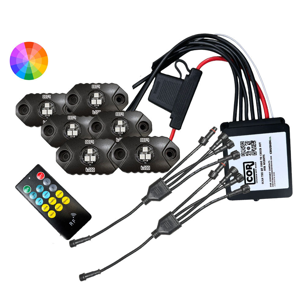 6 Piece, Mini-X Series Rock Light Kit, RGB, IP69K, Bluetooth Controller