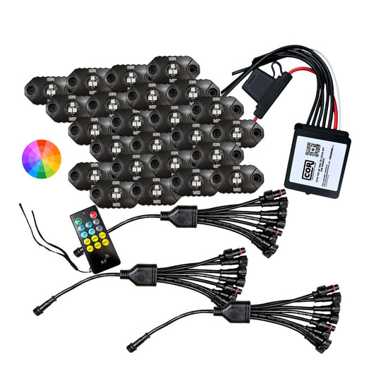 24 Piece, Mini-X Series Rock Light Kit, RGB, IP69K, Bluetooth Controller