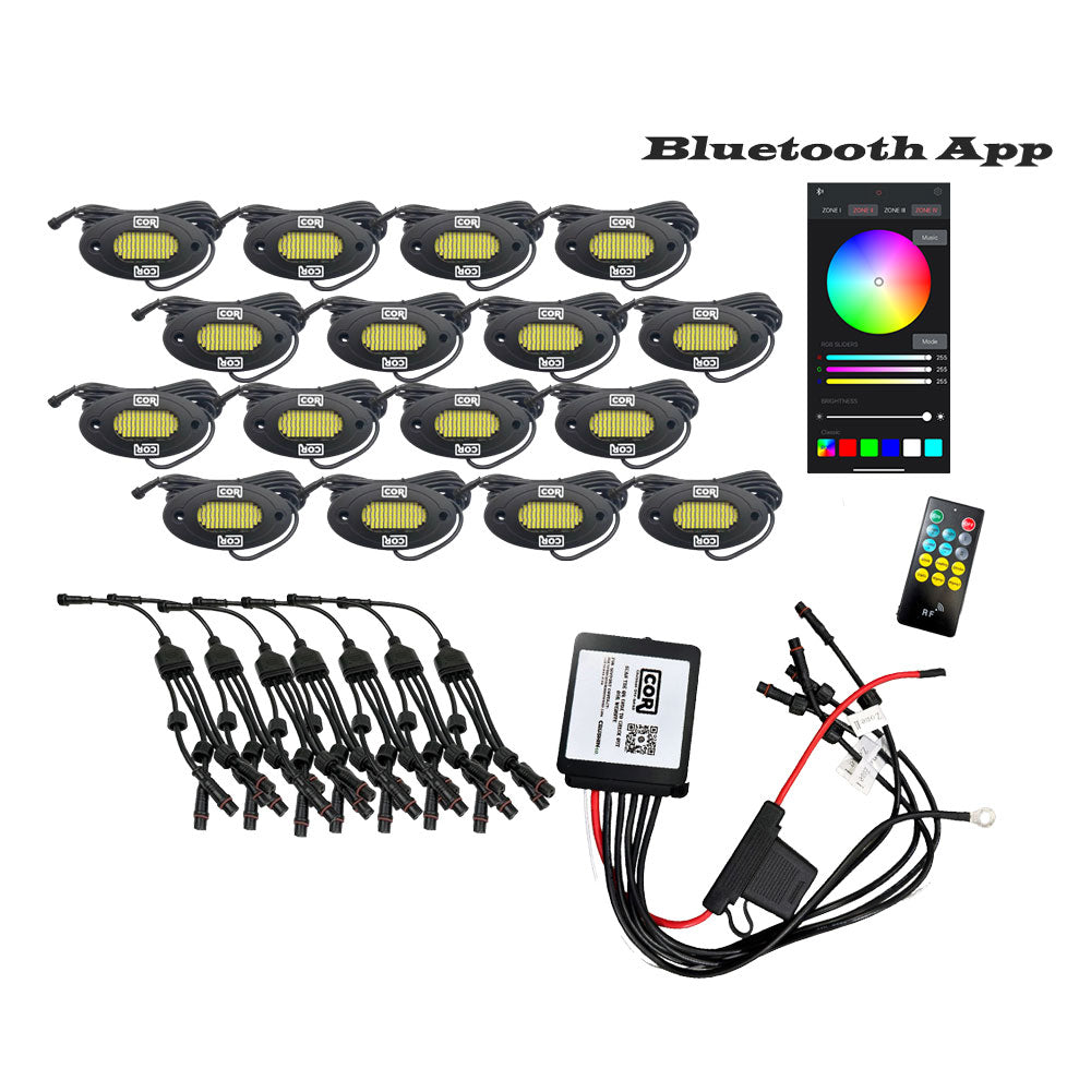 16 Piece White, HD-Series IP68 Rock Light Kit, 9000+LM, 108 with Bluetooth Controller Kit