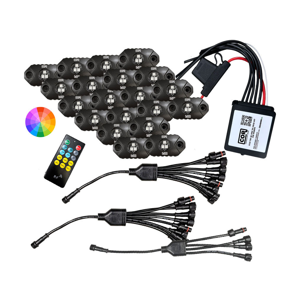 20 Piece, Mini-X Series Rock Light Kit, RGB, IP69K, Bluetooth Controller
