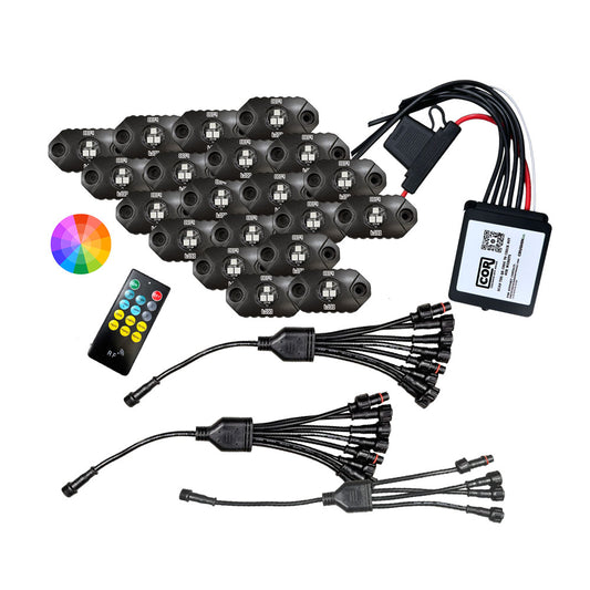 20 Piece, Mini-X Series Rock Light Kit, RGB, IP69K, Bluetooth Controller